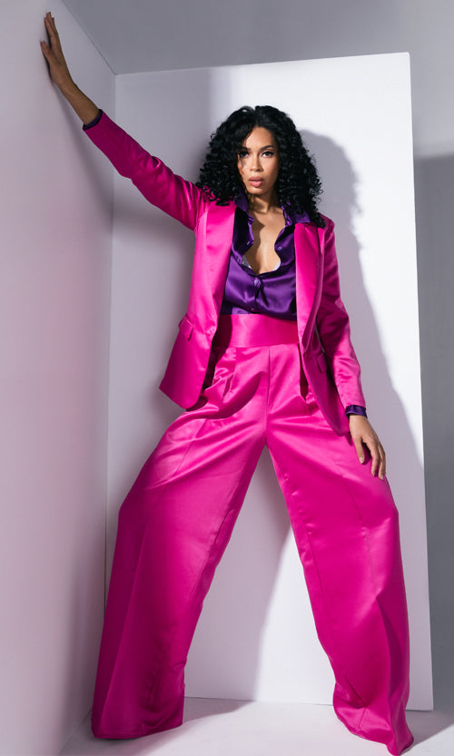 Chateau Pink Satin Wide Leg Pants for Women - Sophie Boutique